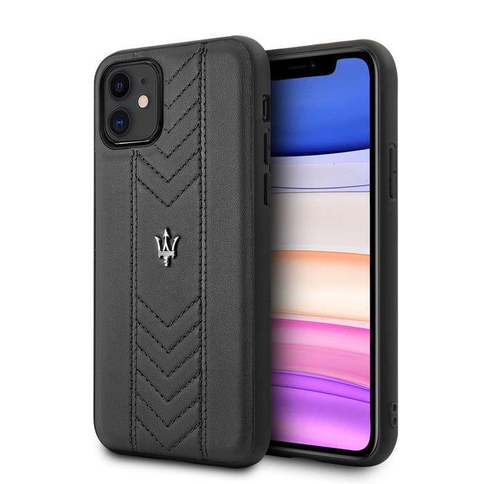 iPhone11 ケース MASERATI 本革 TPU ブラック マセラティ MACHEHCN61BK