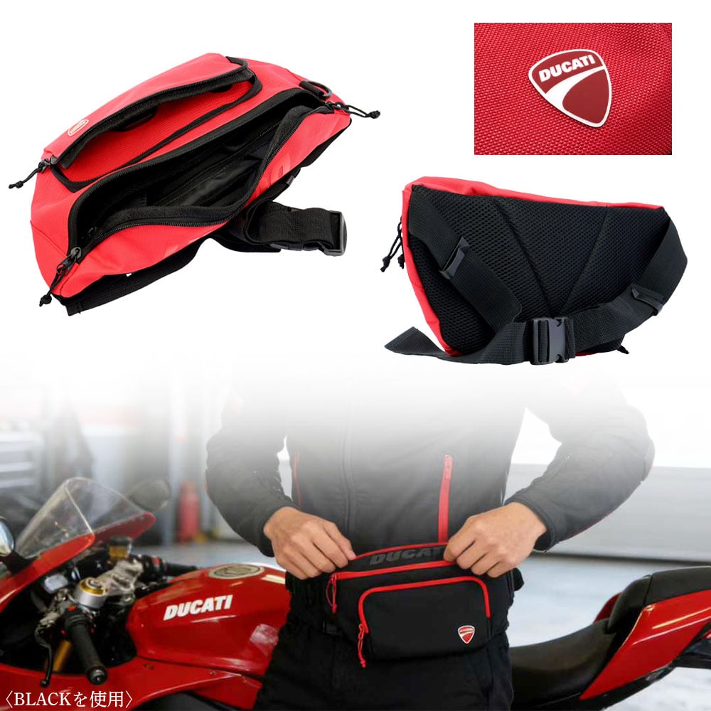 DUCATI ウエストバッグ ボディバッグ ブラック ウエストバッグ DUCATI 軽量 ポリエステル ジッパー レッド ブラック