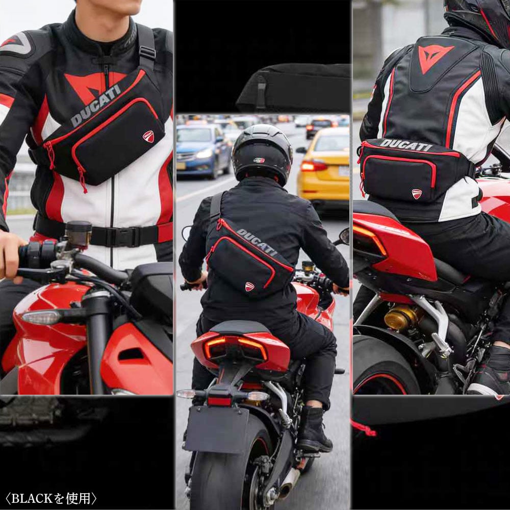 DUCATI ウエストバッグ ボディバッグ ブラック ウエストバッグ DUCATI 軽量 ポリエステル ジッパー レッド ブラック