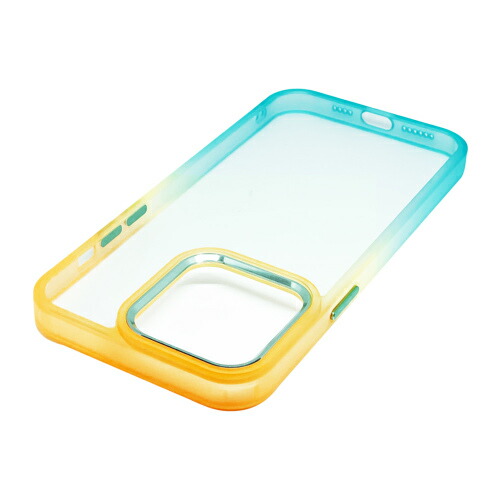 iPhone14ProMAX用 グラデーションバックカバーケースオレンジ×ミント