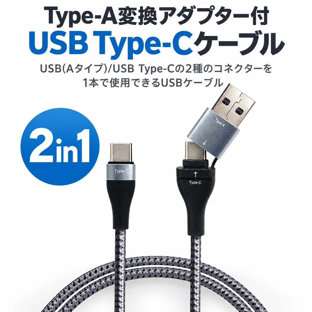 �[�d�P�[�u�� Type-C USB-C USB-A�ؑ� 2m air-J 2in1 USB-A�ϊ��A�_�v�^�[�t�� ���b�V�� C-C�ڑ���PD60W �O���[ CKJ-CA2M GY �A���~�R�l�N�^�[ �e�g���� USB2.0