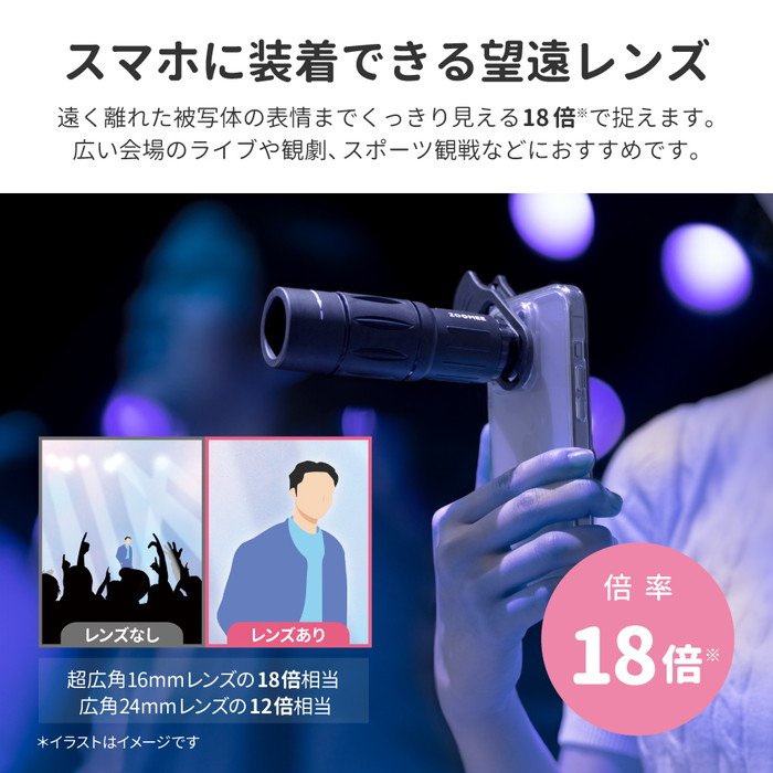 スマホ望遠レンズ スマホ用 望遠レンズ 倍率18倍 ストラップホール
