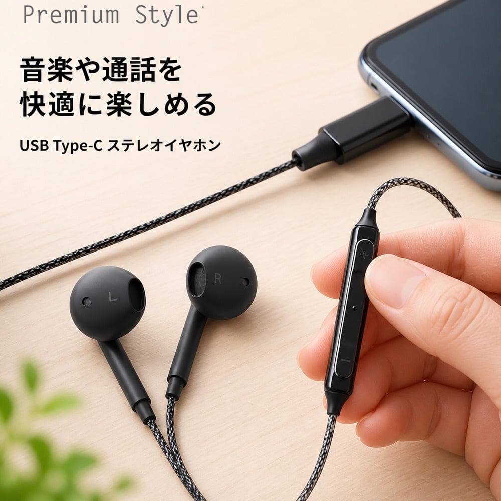 USB Type-C 有線イヤホン タフケーブル/インナーイヤータイプ Type-C