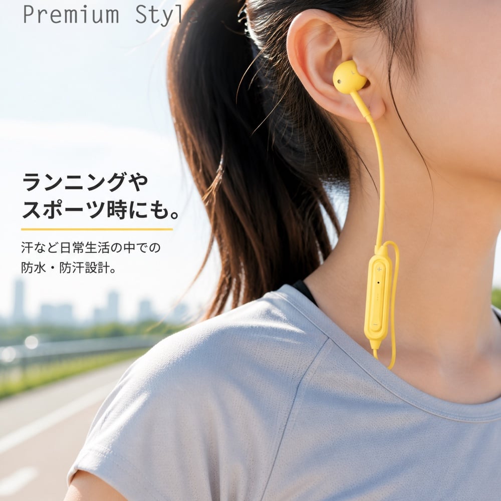 Bluetooth 5.0搭載 ワイヤレスイヤホン インナーイヤータイプ イエロー