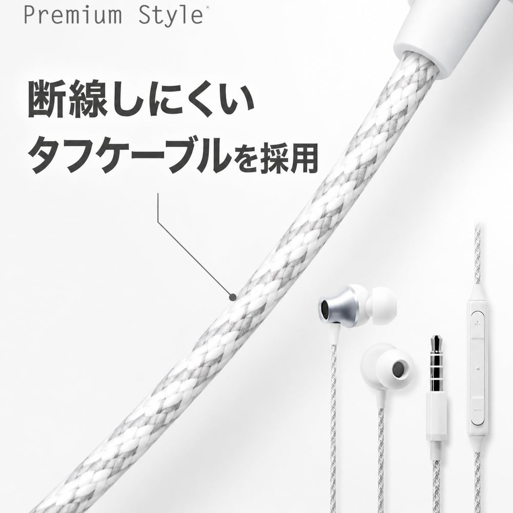 3.5mm 有線イヤホン タフケーブル/カナルタイプ ホワイト 3.5mm