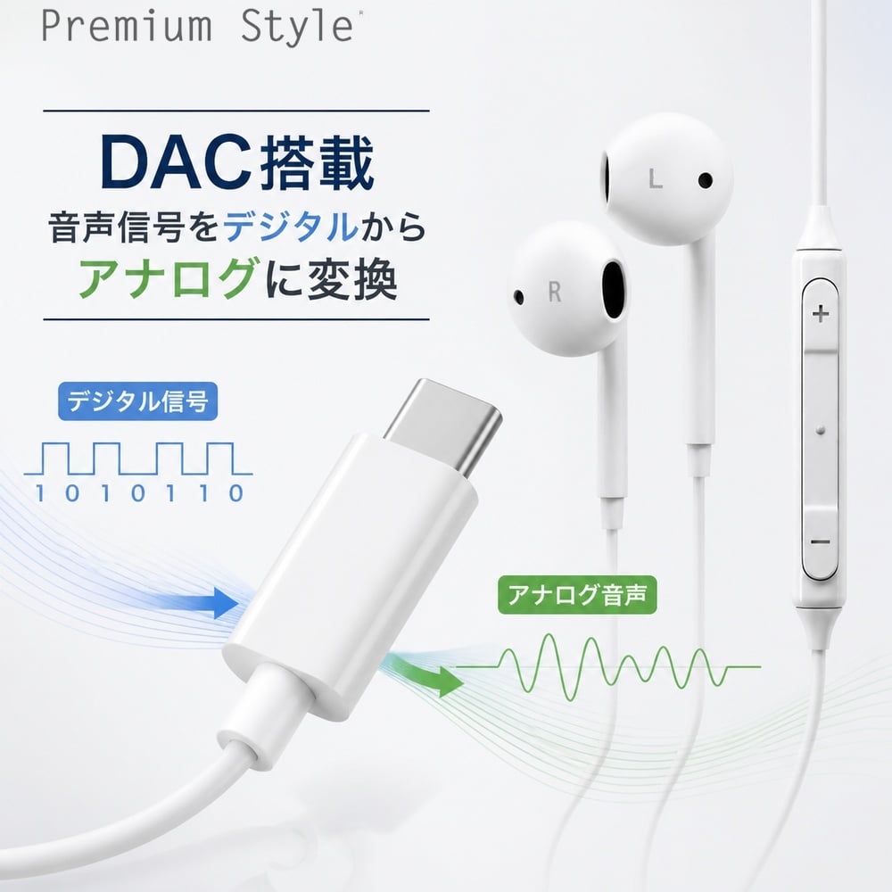 USB Type-C 有線イヤホン ホワイト Type-Cイヤホン タイプCイヤホン
