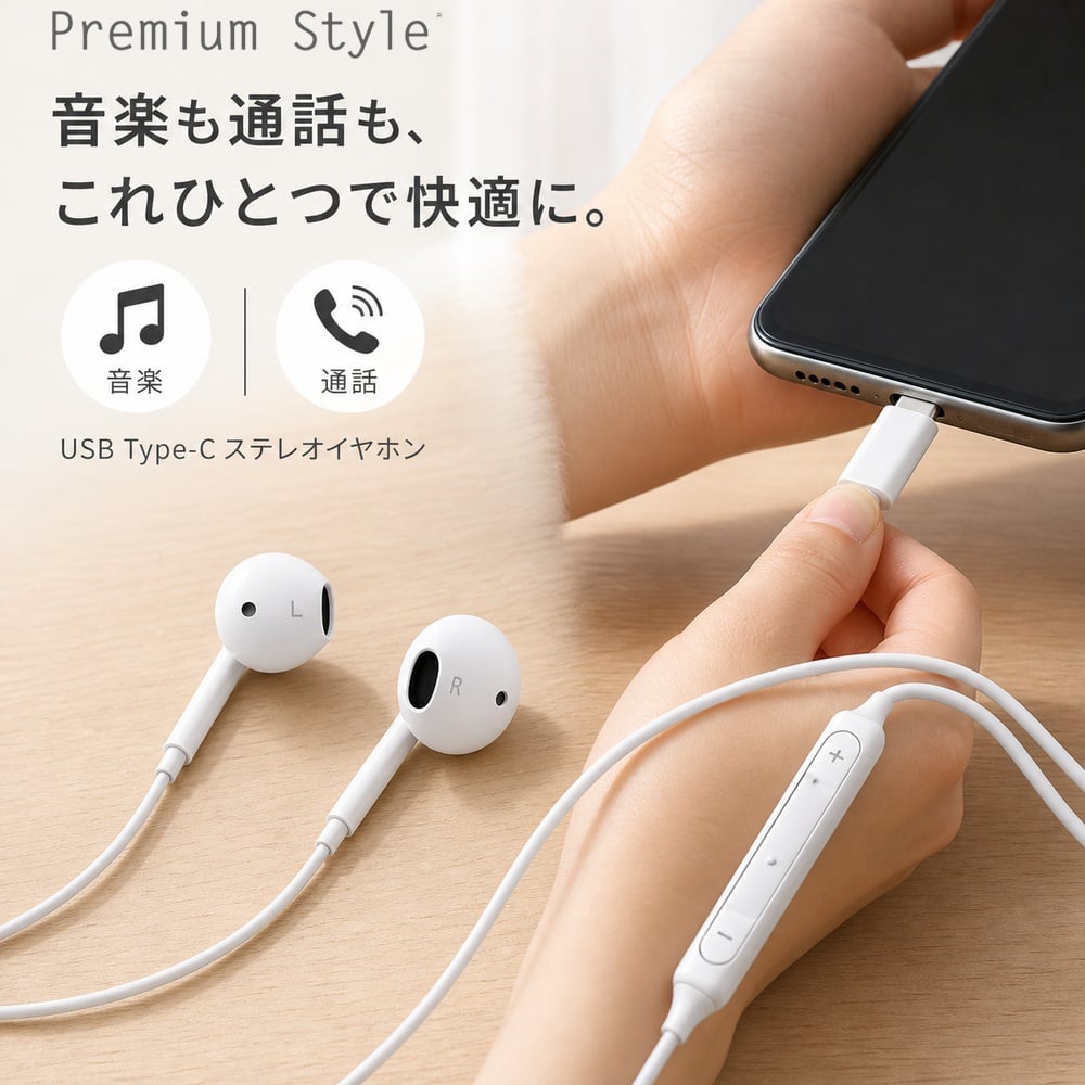 USB Type-C 有線イヤホン ホワイト Type-Cイヤホン タイプCイヤホン