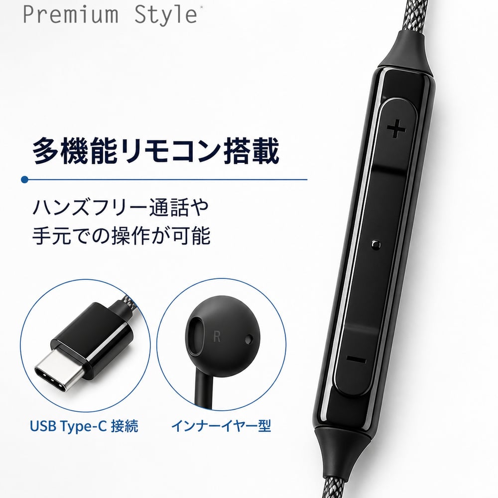 USB Type-C 有線イヤホン タフケーブル/インナーイヤータイプ ブラック