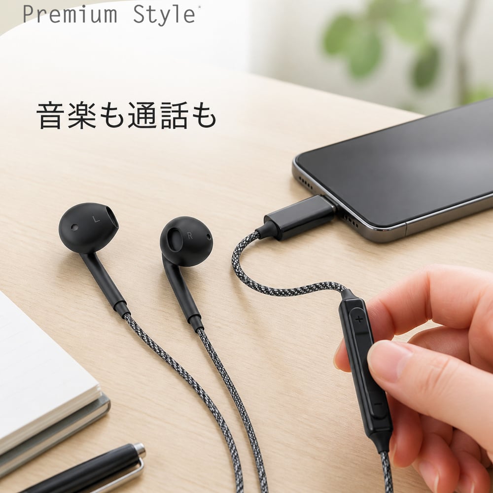 USB Type-C 有線イヤホン タフケーブル/インナーイヤータイプ ブラック