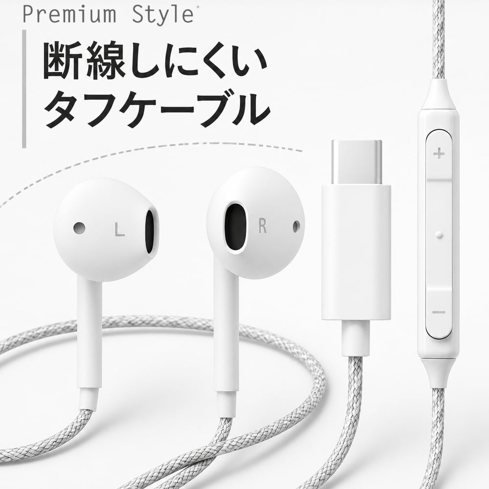 USB Type-C 有線イヤホン タフケーブル/インナーイヤータイプ ホワイト