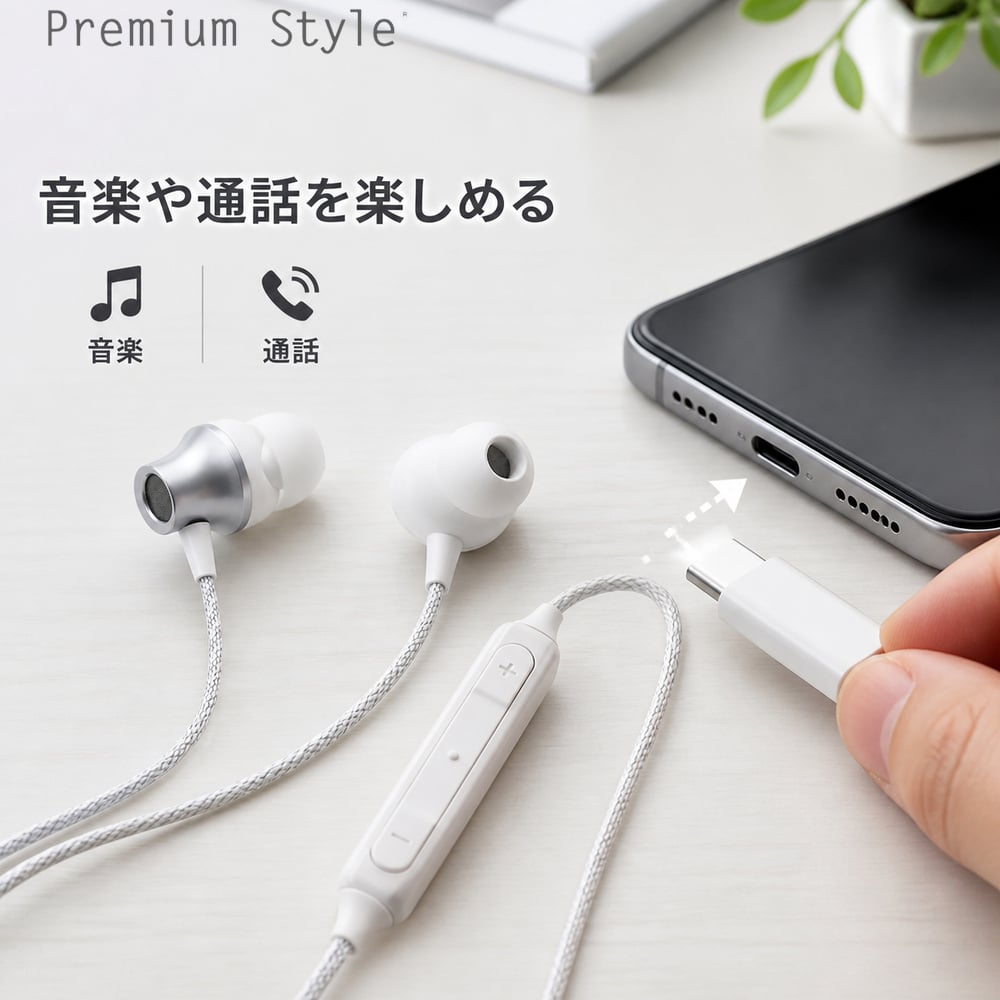 USB Type-C 有線イヤホン タフケーブル/カナルタイプ ホワイト Type-C