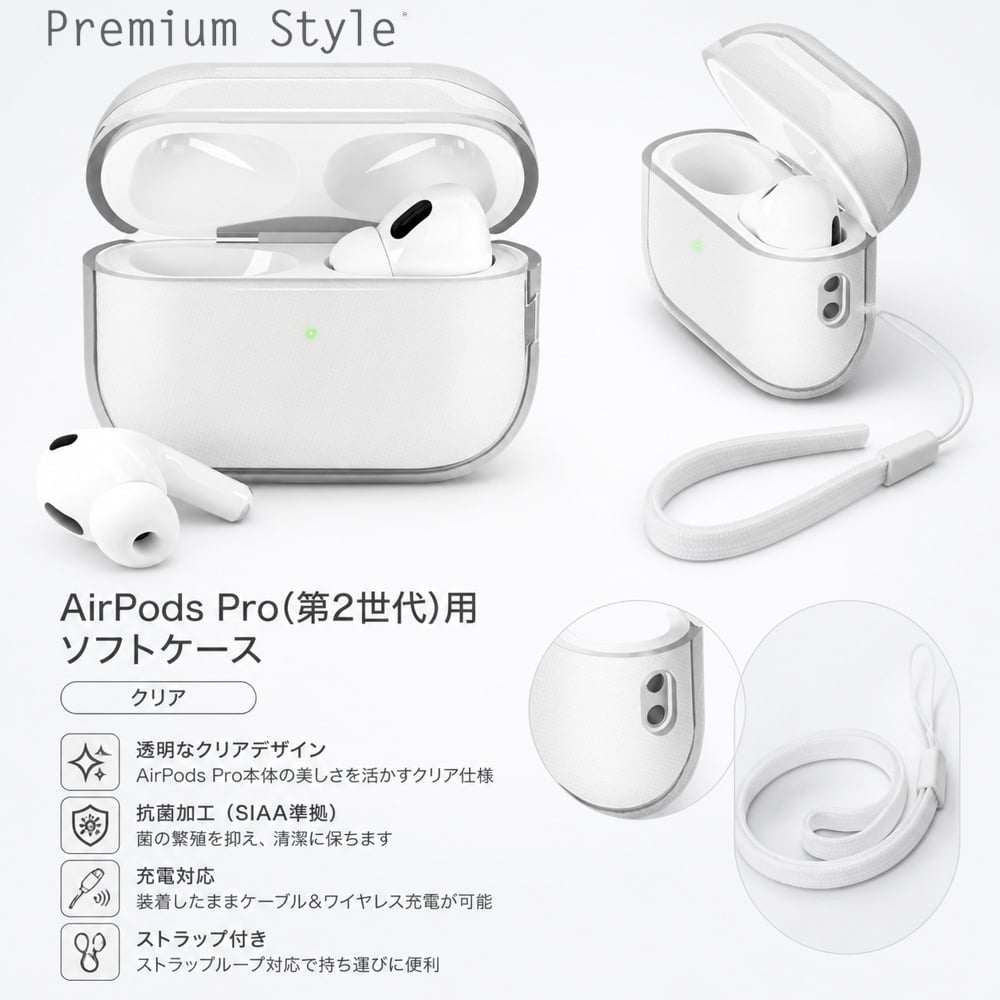 AirPods Pro(第2世代)用 ソフトケース クリア AirPodsケース イヤホン