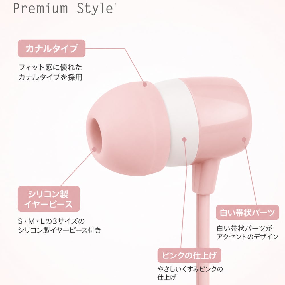 リモコンマイク付きUSB Type-C有線イヤホン/カナルタイプ/フラット