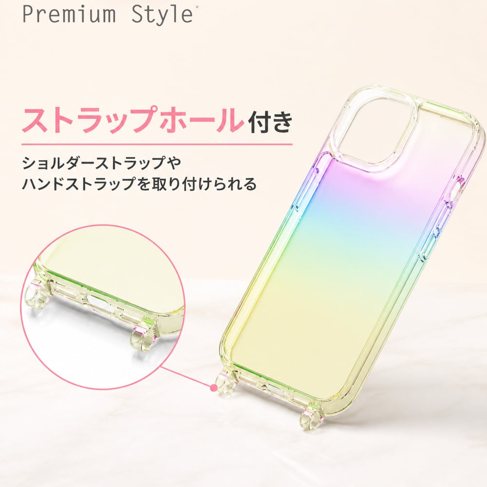 iPhone 15 ケース ショルダーストラップホール 透明ハイブリッドケース