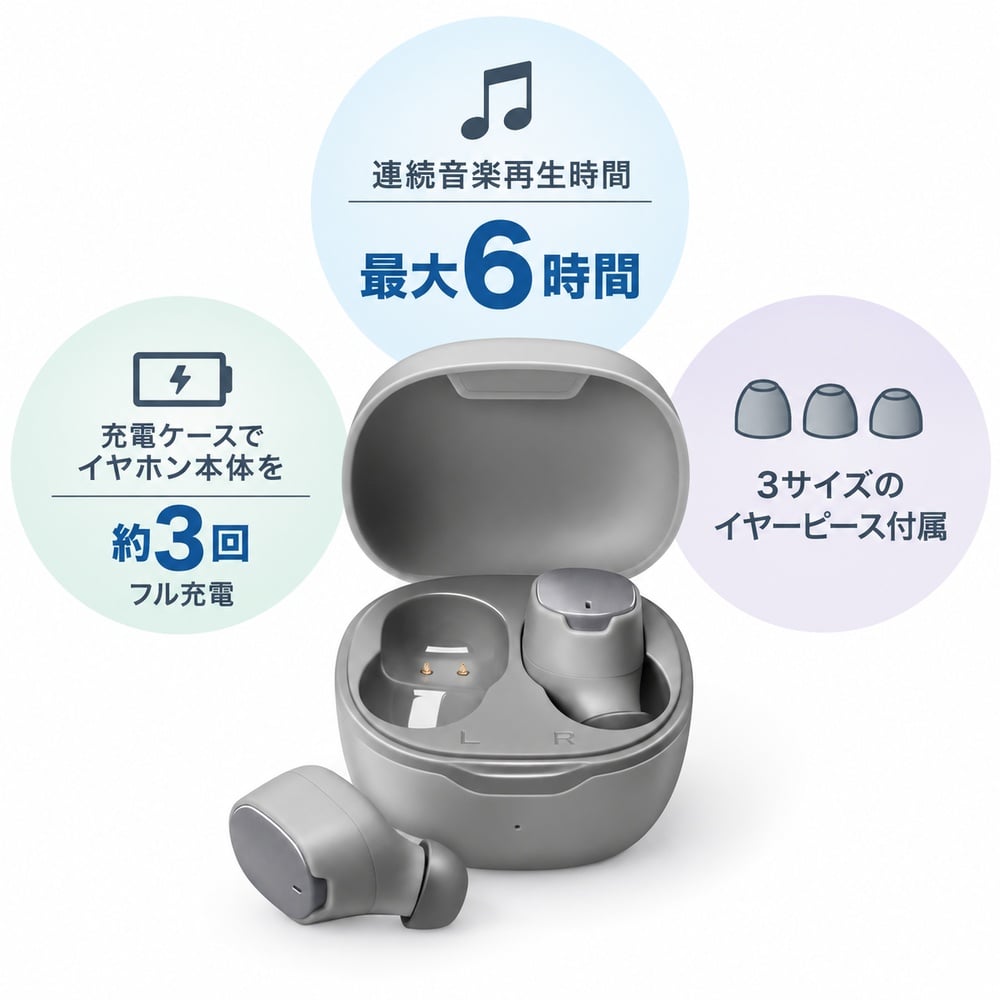 ワイヤレスイヤホン 本体 グレー イヤホン Premium Style グレー カナル型 Bluetooth 5.3 AAC対応 IPX5