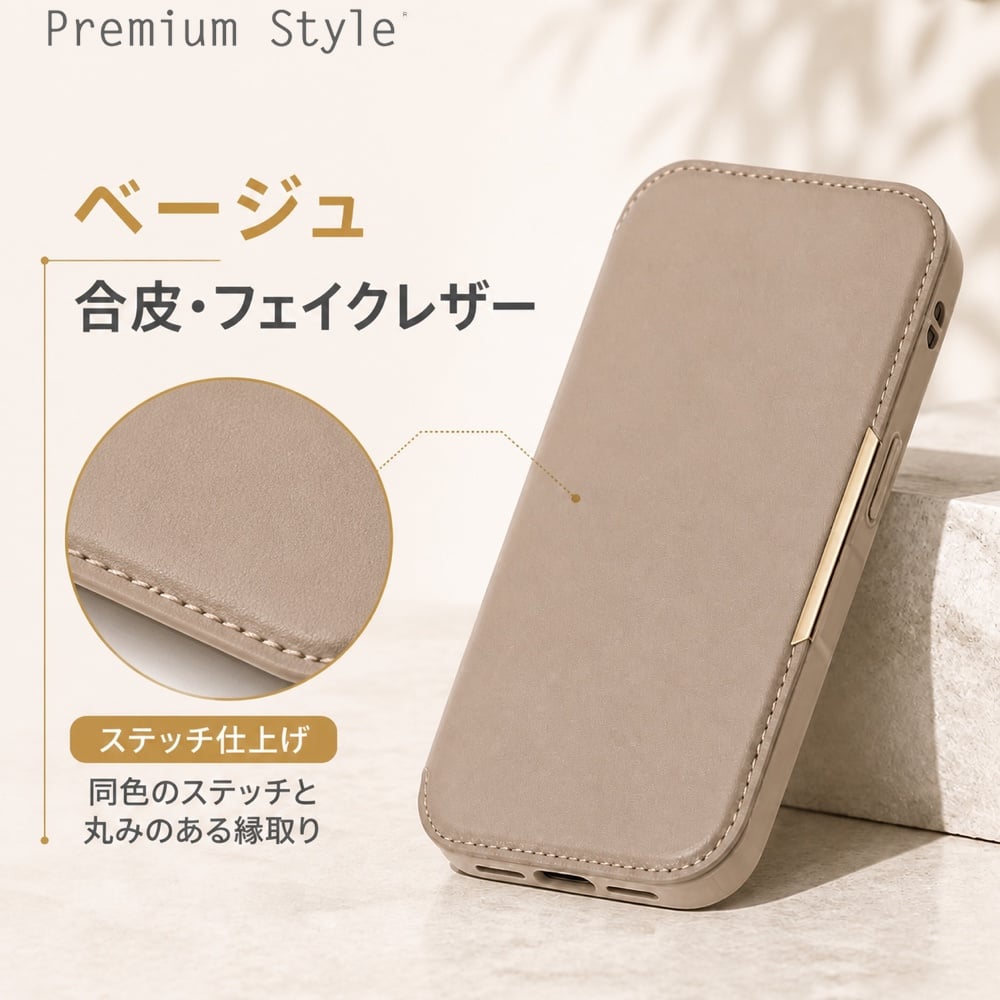 iPhone17e 16e ケース 手帳型 ベージュ 推し活 ガラスフリップケース