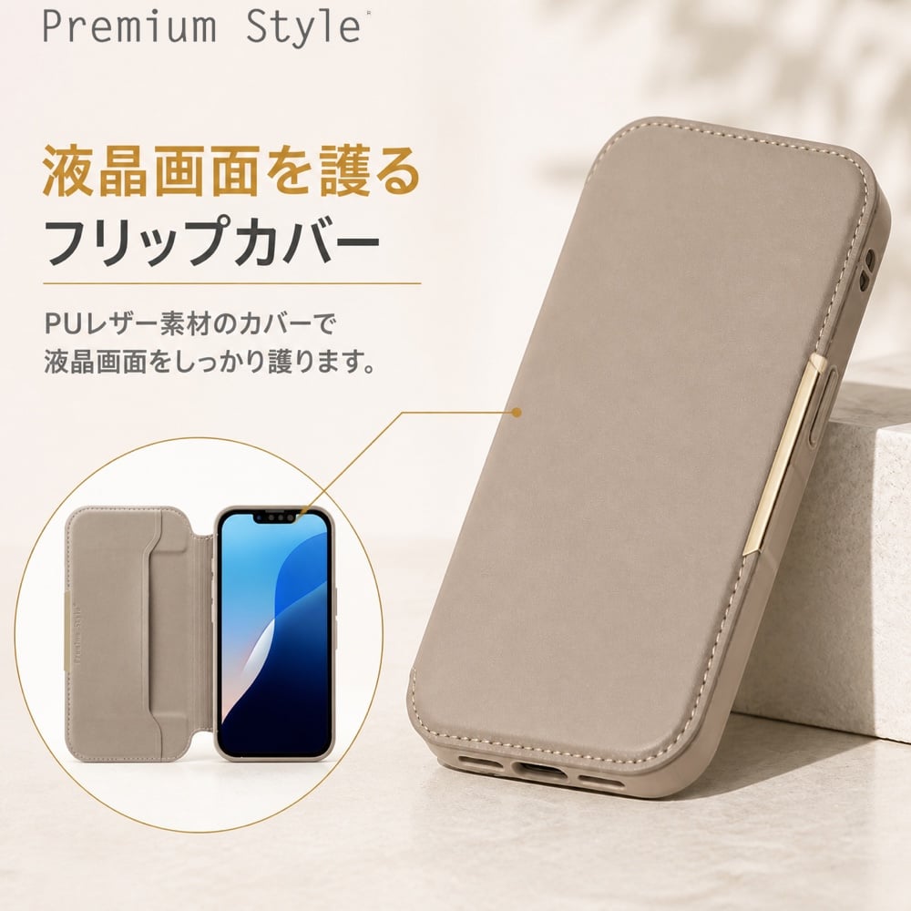 iPhone17e 16e ケース 手帳型 ベージュ 推し活 ガラスフリップケース