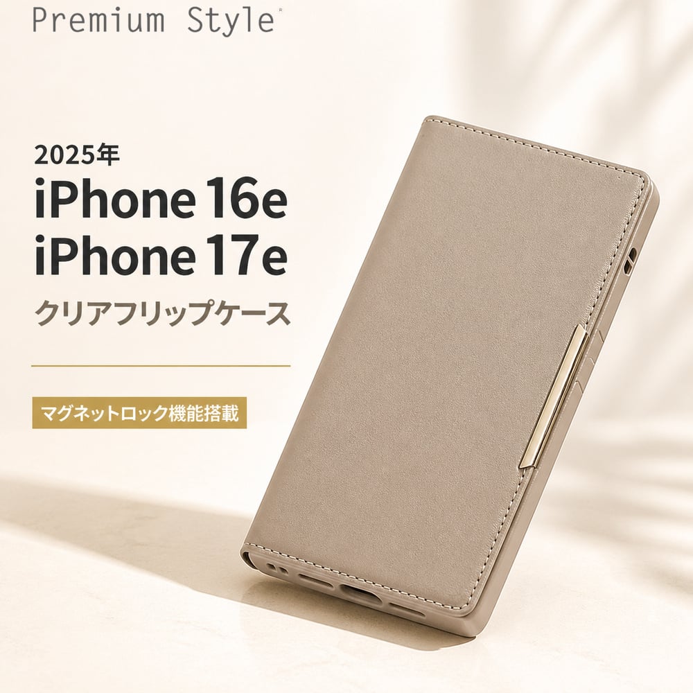 iPhone17e 16e ケース 手帳型 ベージュ 推し活 ガラスフリップケース