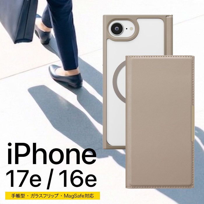 iPhone17e 16e 手帳型ケース ブラック 推し活 ガラスフリップケース