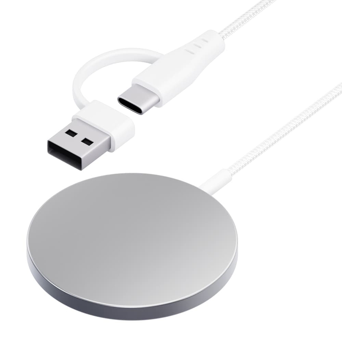 マグネット式 ワイヤレス充電器 USB Type-A&C 1.2m ホワイト