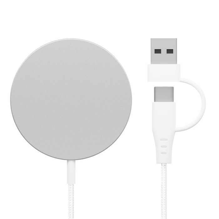 マグネット式 ワイヤレス充電器 USB Type-A&C 1.2m ホワイト