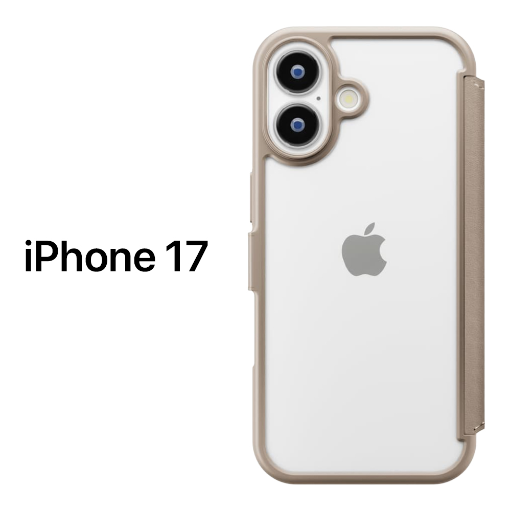 iPhone17用】スマホケース&カード収納ストラップ ベージュ 磁気 iPhone