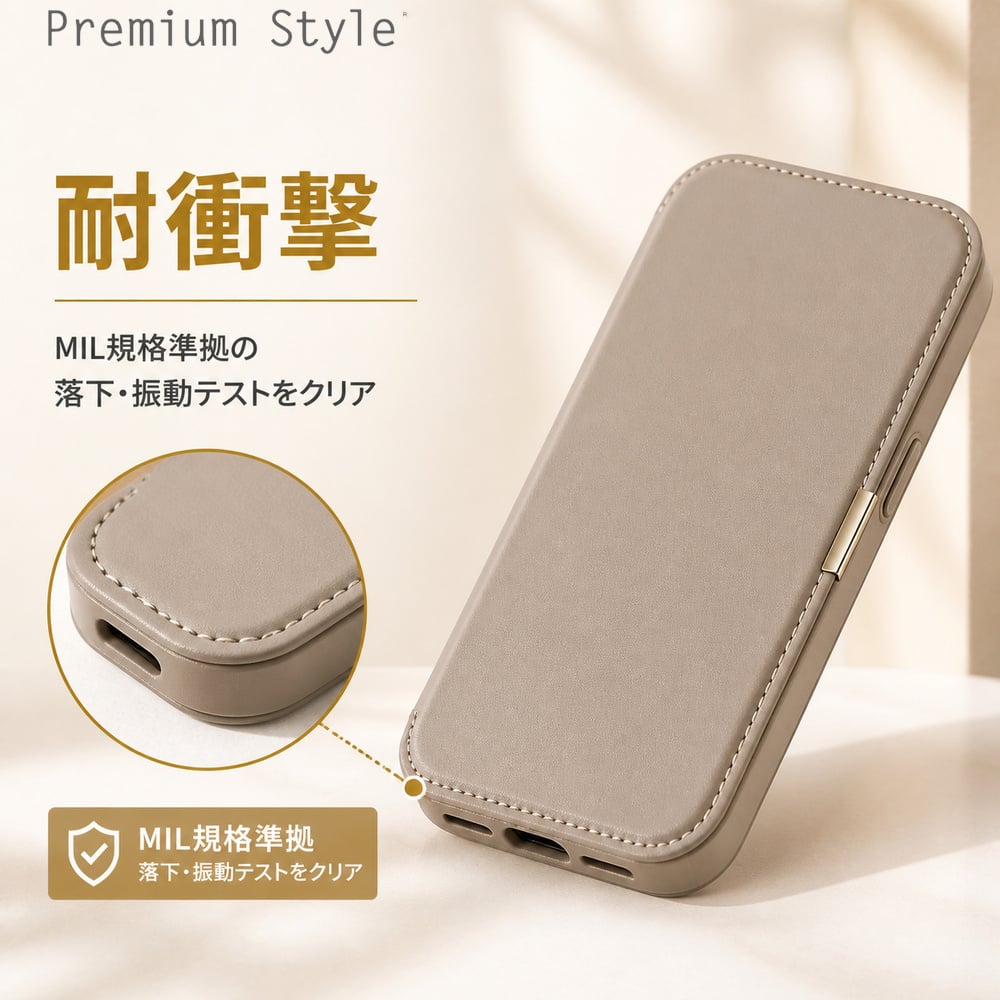 iPhone 17 ケース 手帳型 クリア ガラス ストラップホール付き