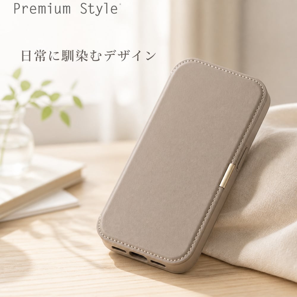 iPhone17Pro ケース 手帳型 ベージュ かわいい シンプル ストラップ