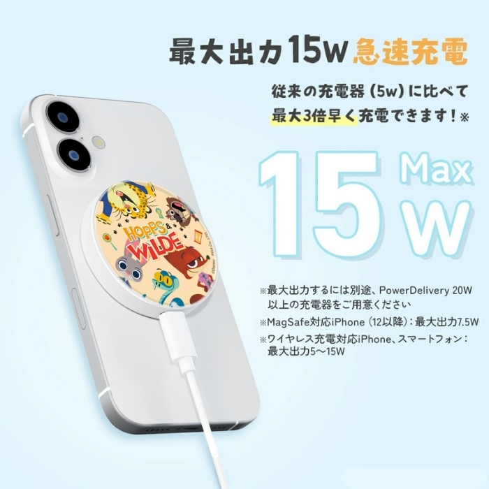ディズニー ズートピア ニック ジュディ マグネット式ワイヤレス充電器