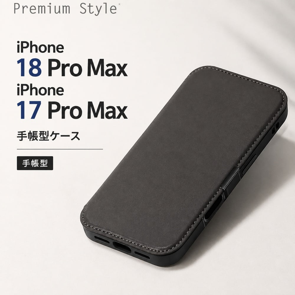 手帳型スマートフォンケース ブラック iPhone 18 Pro Max 手帳型ケース ガラスフリップ カード収納 ブラック