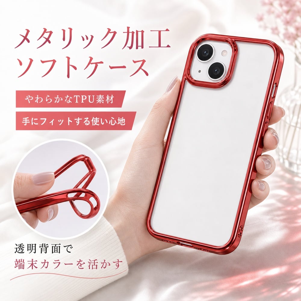Iphone15】カーボンテクスチャ レンズフィルム付き レッド 【正規販売店】