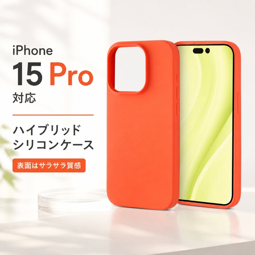iPhone 15 Pro ケース シリコン 耐衝撃 オレンジ iPhone15Pro