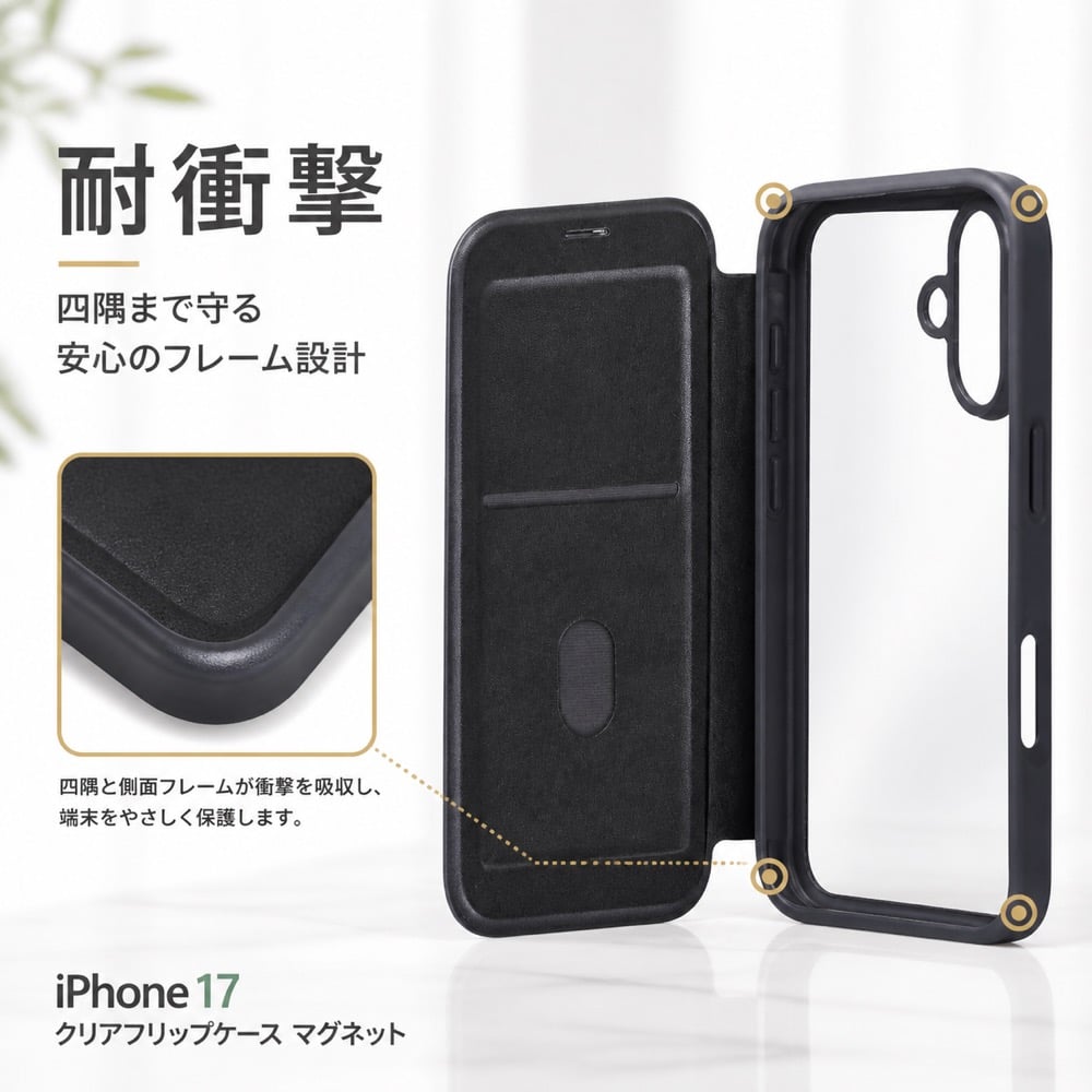iPhone 17 ケース 手帳型 クリア iPhone17 アイフォン17 耐衝撃 背面