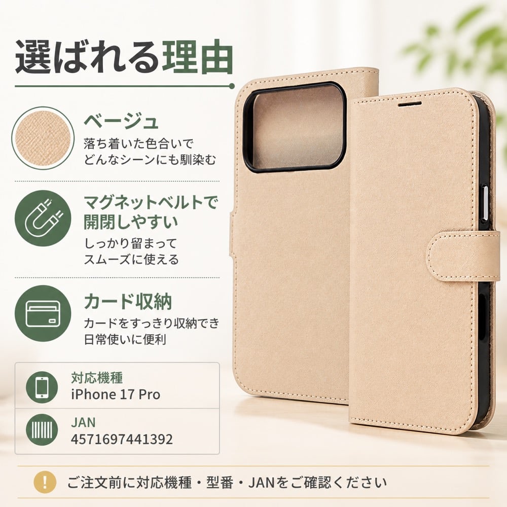 iPhone 17 Pro ケース 手帳型 マグネット iPhone17Pro アイフォン17