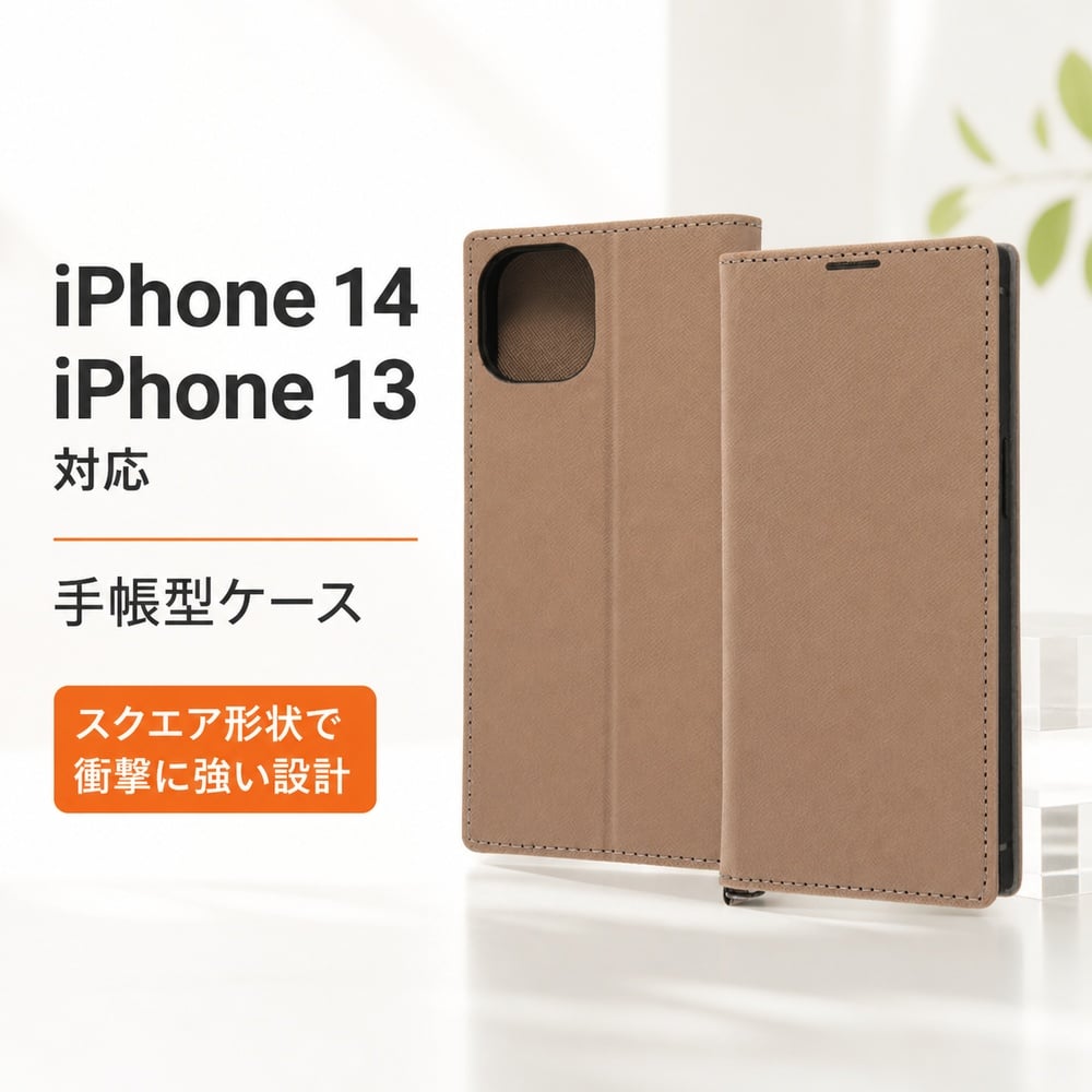 iPhone14 手帳型ケース グレージュ iPhone13 iPhone 14 13 耐衝撃