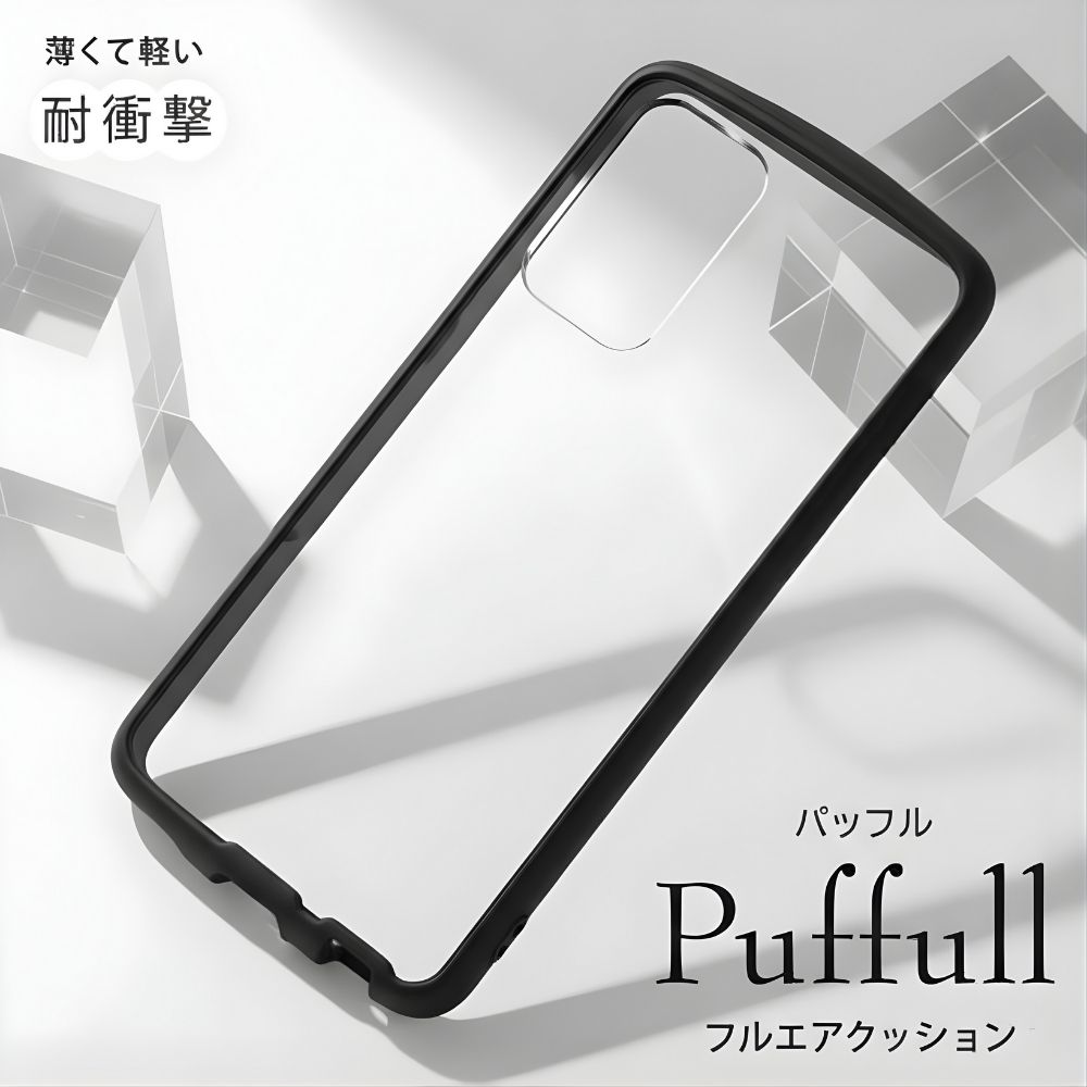 Galaxy A52 ケース 背面クリア 耐衝撃 クリア ブラック 黒 black