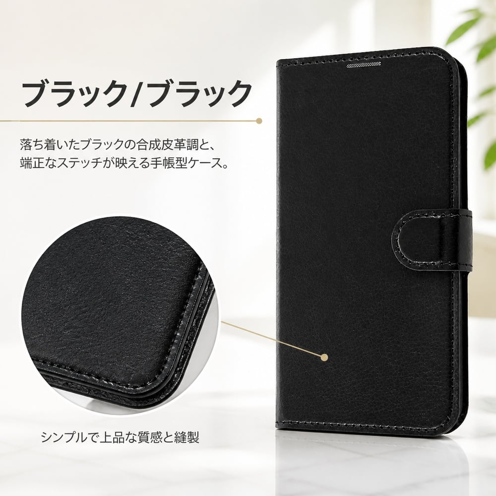 iPhone14 手帳型ケース ブラック 黒 iPhone13 iPhone 14 13 耐衝撃