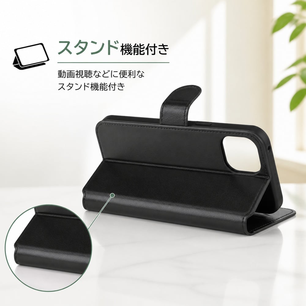 iPhone14 手帳型ケース ブラック 黒 iPhone13 iPhone 14 13 耐衝撃