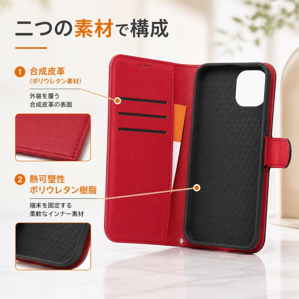 手帳型スマホケース レッド ブラック iPhone14 手帳型ケース ブラック レッド iPhone13 iPhone 14 13 耐衝撃