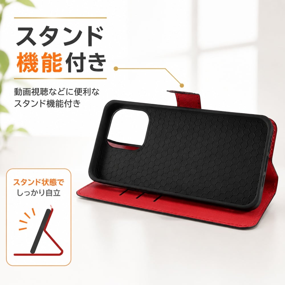 iPhone14ProMax 手帳型ケース ブラック レッド 黒 赤 iPhone 14 ProMax