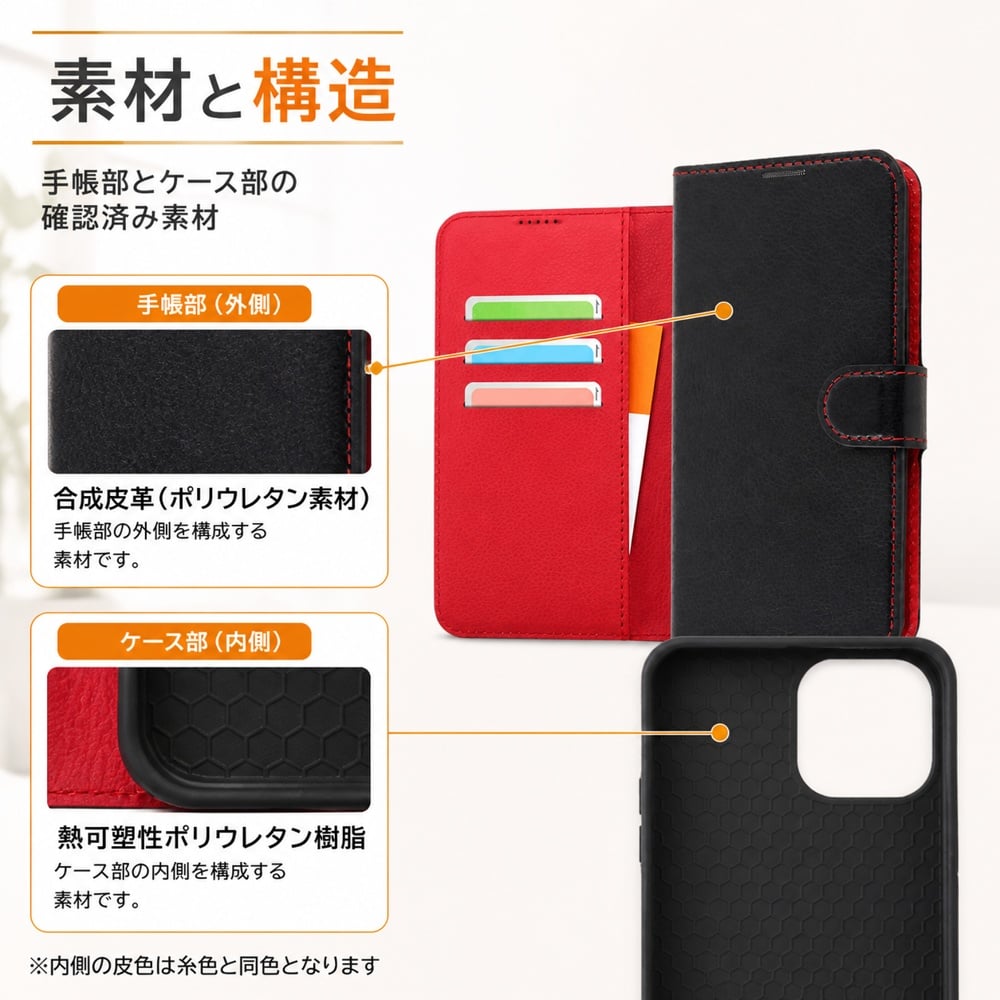 iPhone14ProMax 手帳型ケース ブラック レッド 黒 赤 iPhone 14 ProMax