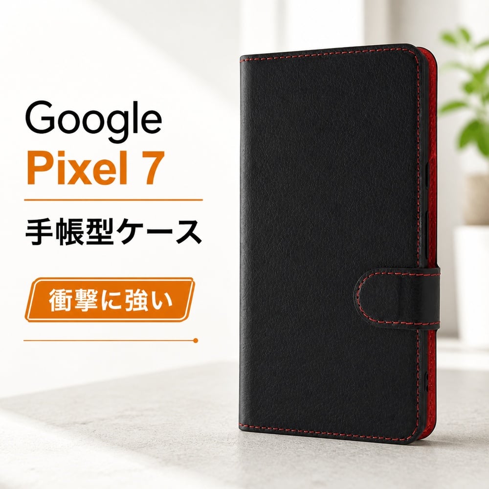 GooglePixel7 ケース 手帳型 レザー Google Pixel 7 黒 赤 手帳型