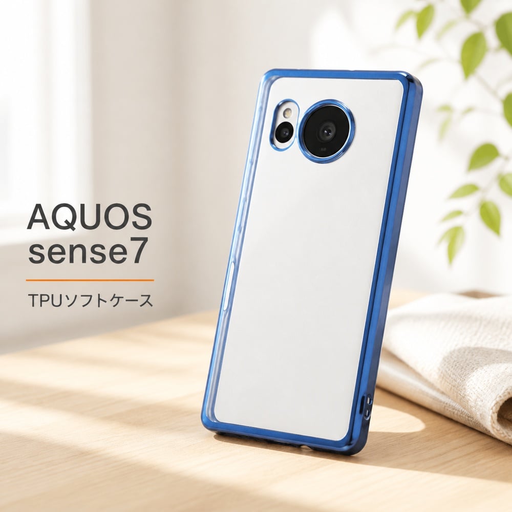 AQUOSsense7 ケース クリア メタリック ブルー 青 blue AQUOS sense7