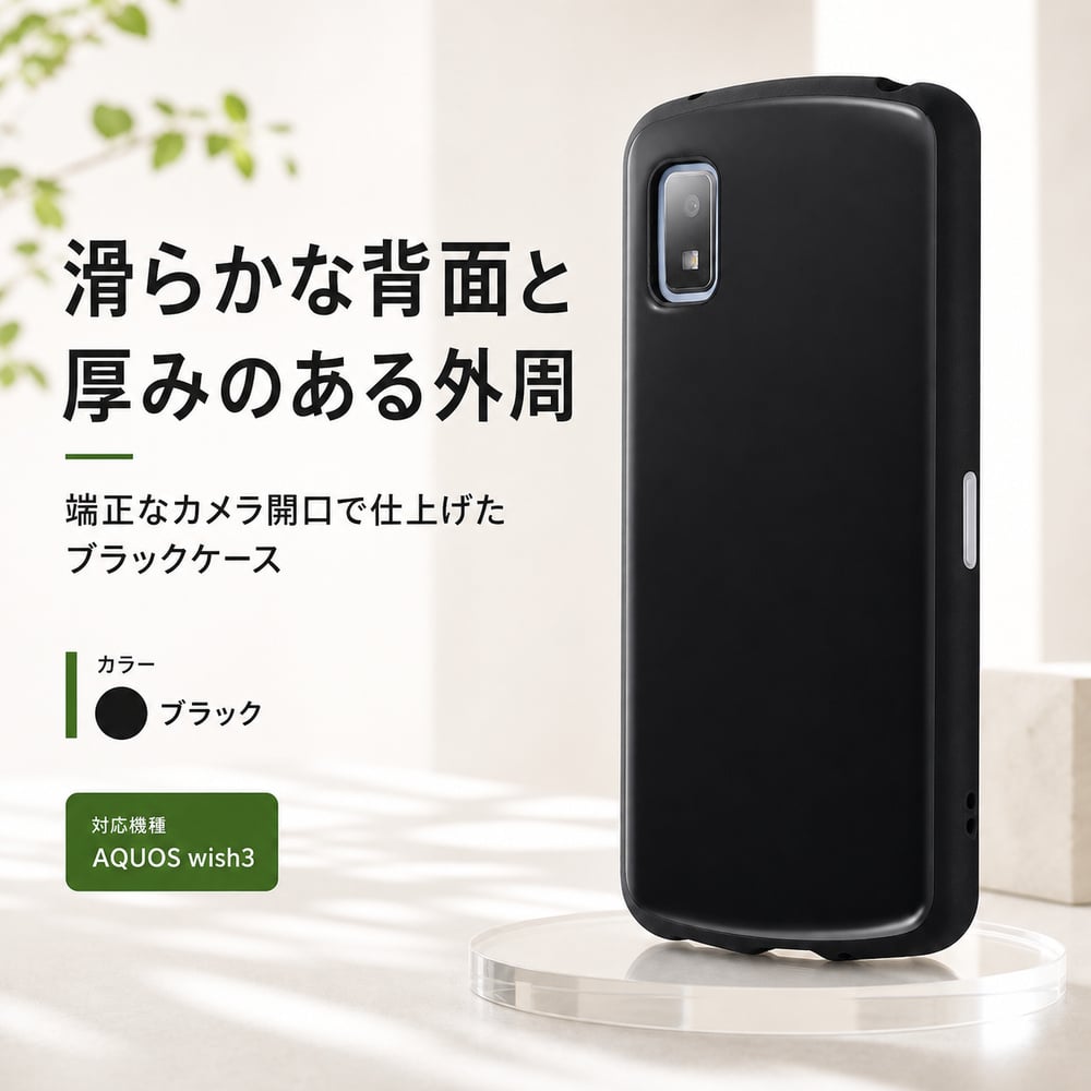 AQUOS wish3 ケース シンプル 耐衝撃 ブラック アクオスウィッシュ3 SH