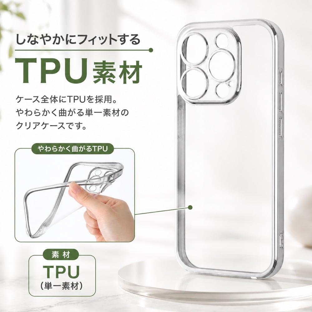 iPhone 15 Pro ケース クリア メタリック シルバー 銀色 フレーム