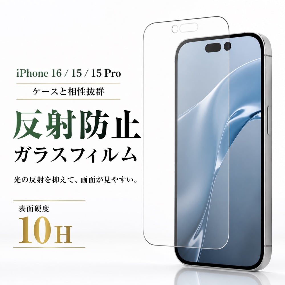 iPhone 15 Pro / ガラスフィルム 10H 反射防止 液晶保護フィルム 画面