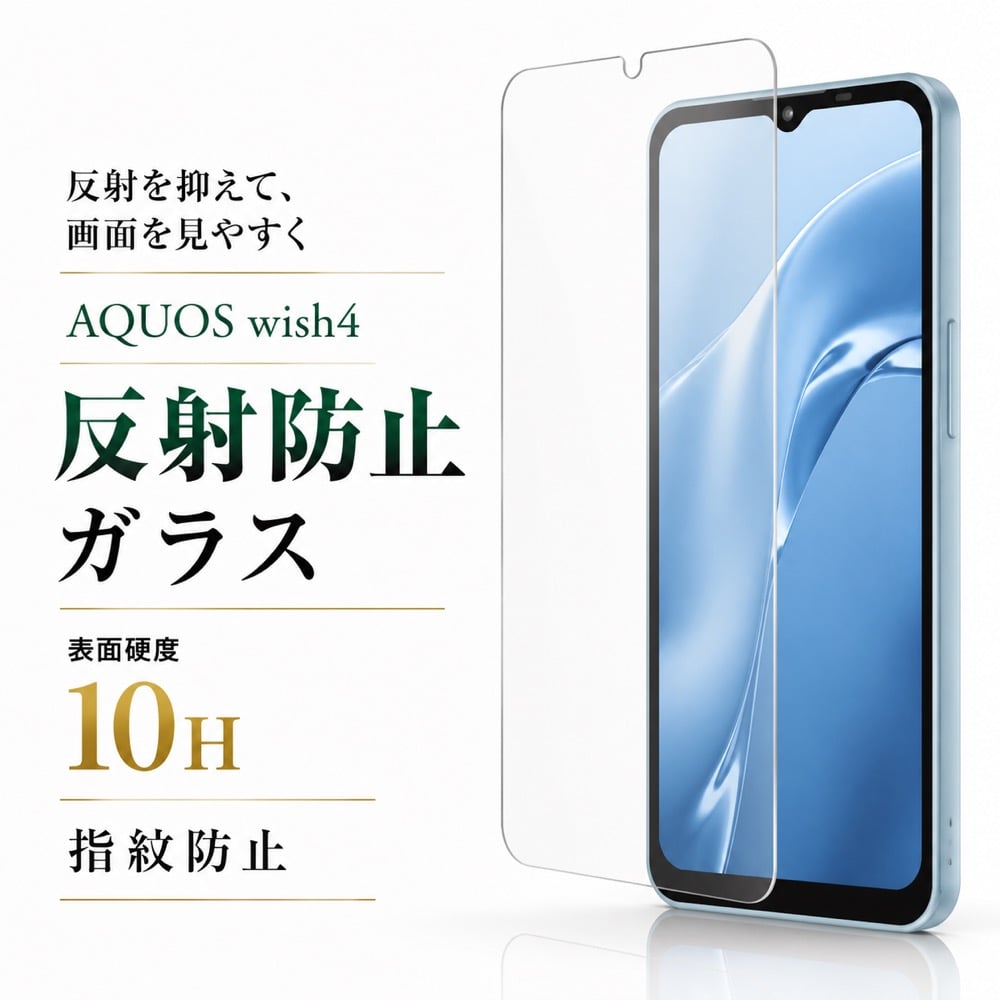 AQUOS wish4 ガラスフィルム 10H 反射防止 指紋防止 液晶保護フィルム