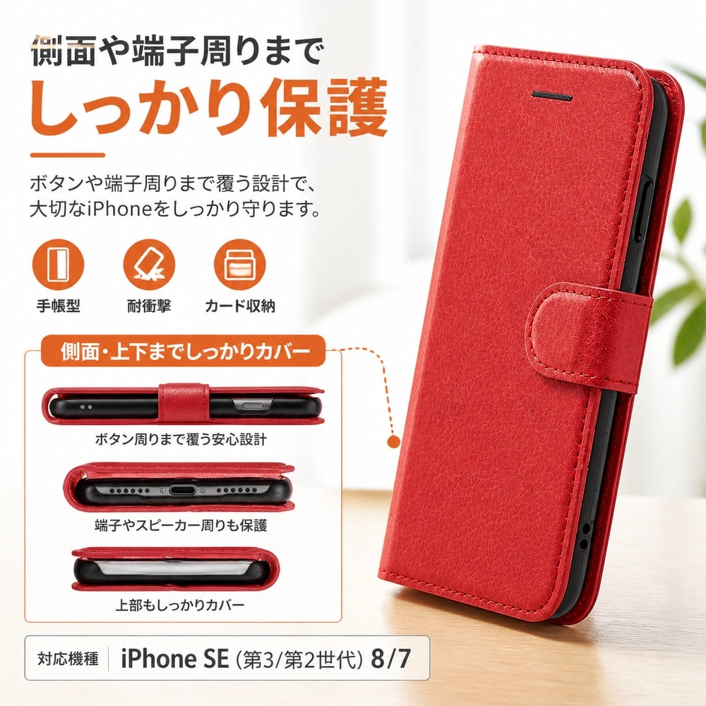 iPhone SE3 ケース 手帳型 耐衝撃 iPhoneSE2 iPhone8 iPhone7