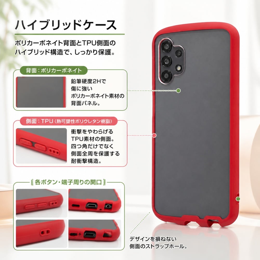 Galaxy A32 ケース 背面クリア 耐衝撃 クリア レッド 赤 red GalaxyA32