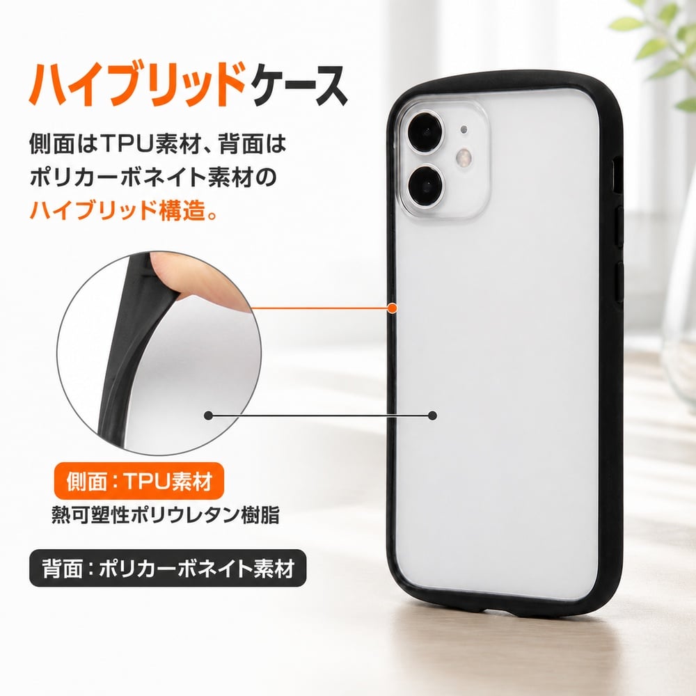 iPhone 12 mini 耐衝撃ハイブリッドケース Puffull/クリア/ブラック